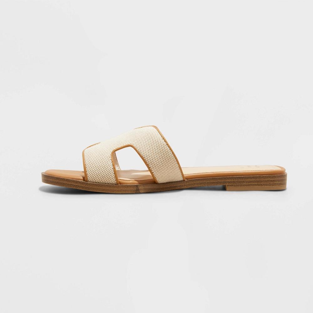 Women's Nina H-Band Slide Sandals - A New Day™ Khaki 7: Slip-On Open Toe, Block Heel, Textured Outsole, Medium Width Product Image