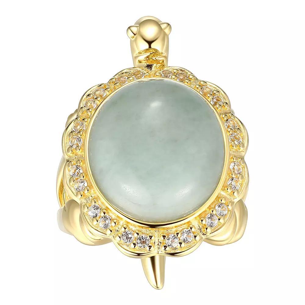 Dynasty Jade 18k Gold Over Sterling Silver Jade & Lab-Created White Sapphire Turtle Ring, Women's, Size: 7, Gold Tone Product Image