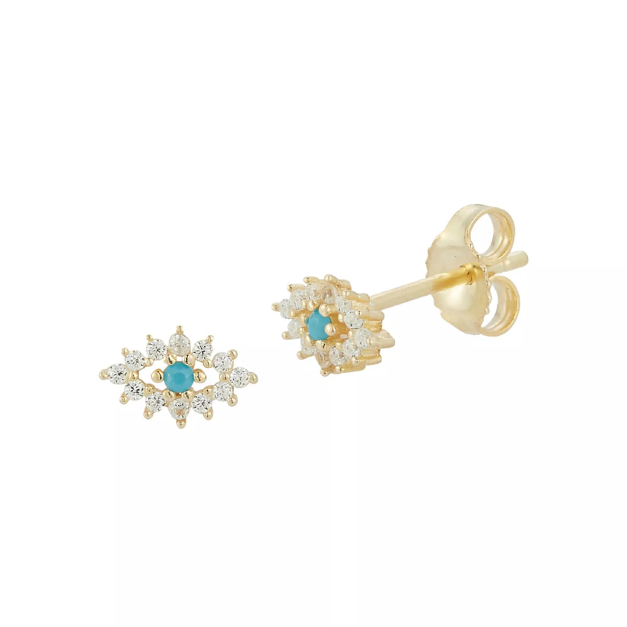 Sunkissed Sterling Cubic Zirconia Dainty Evil Eye Stud Earrings, Women's, Gold Tone Product Image
