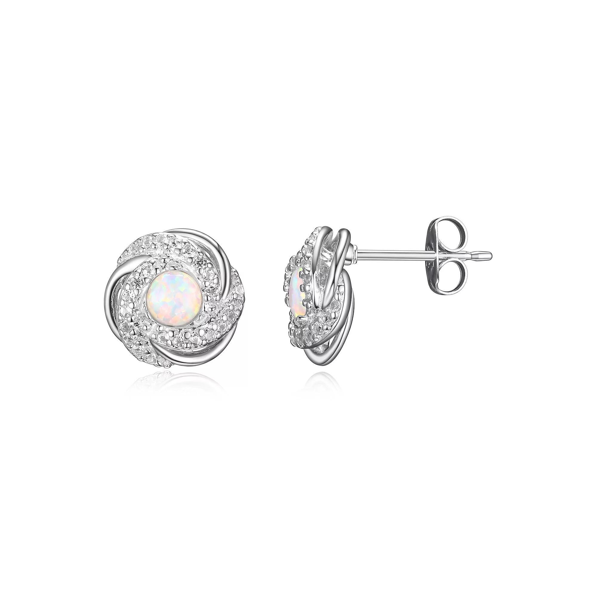 Tokens of Love Sterling Silver Lab-Created White Opal Birthstone Love Knot Stud Earrings, Women's Product Image