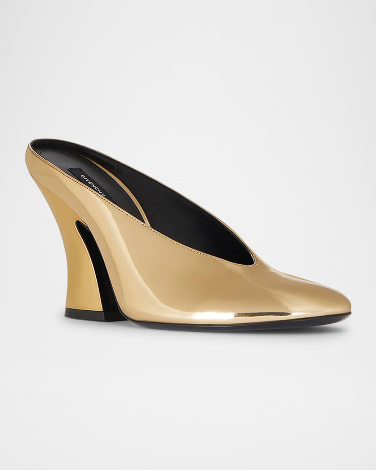 Metallic Leather Sculpted Block-Heel Mules Product Image