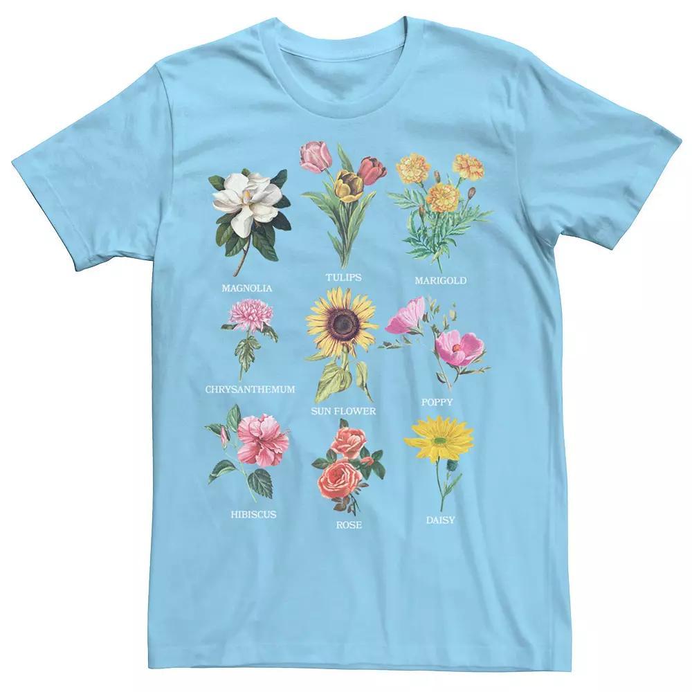Men's Botanical Photorealistic Flowers Tee, Size: Medium, Light Blue Product Image