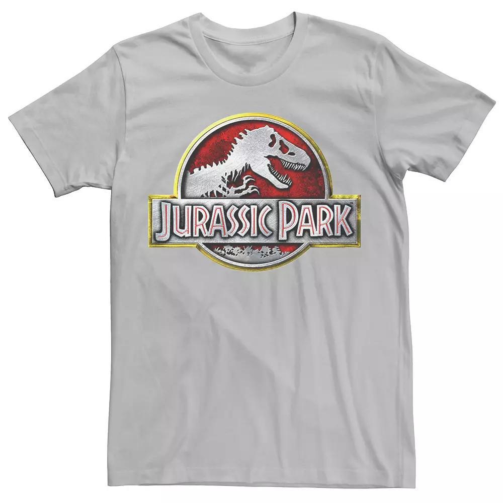 Mens Jurassic Park Chrome Logo Tee, Men's, Size: Large, Red Grey Product Image