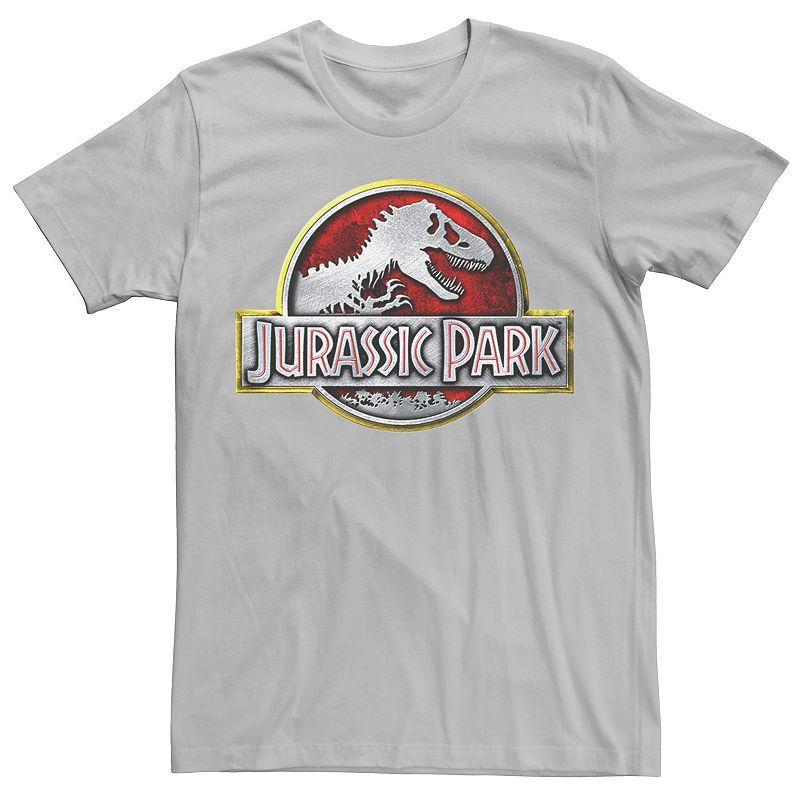 Mens Jurassic Park Chrome Logo Tee, Men's, Size: Large, Red Grey Product Image