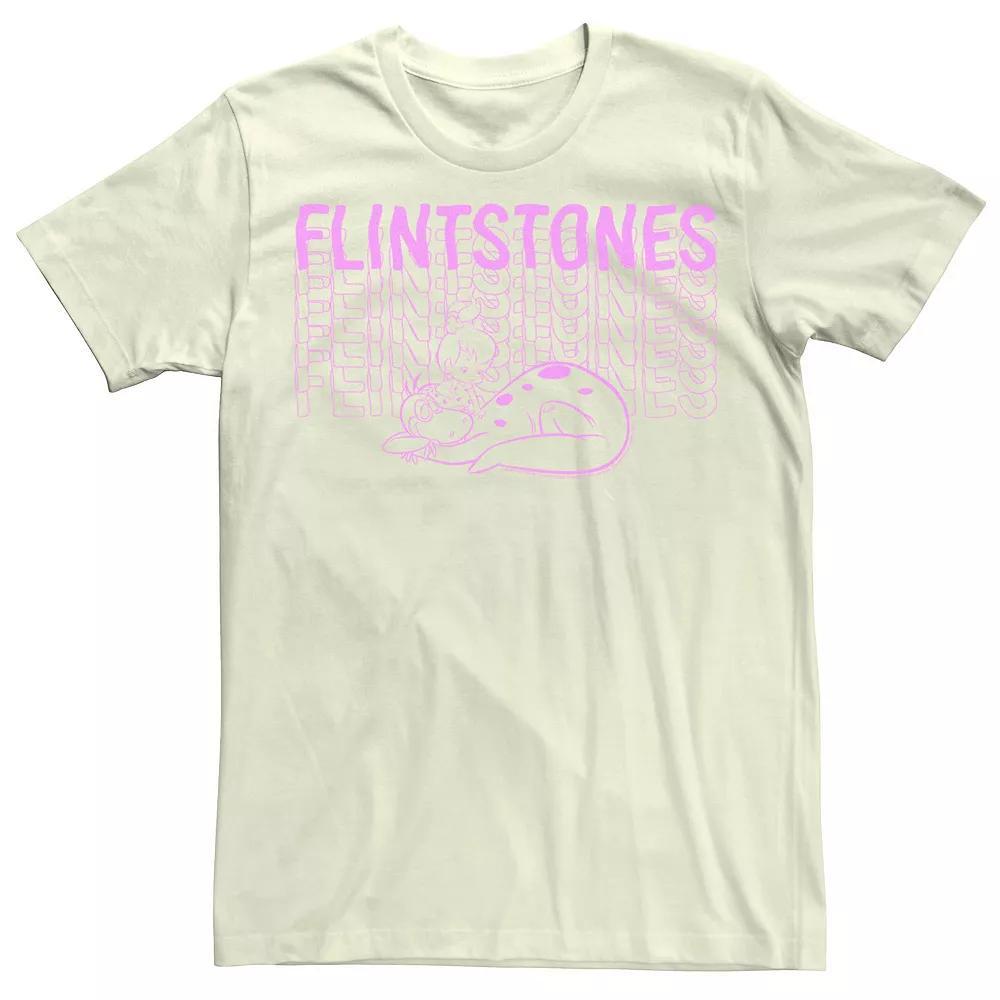Men's The Flintstones Dino And Pebbles Wavy Text Stack Tee, Size: Medium, Natural Product Image