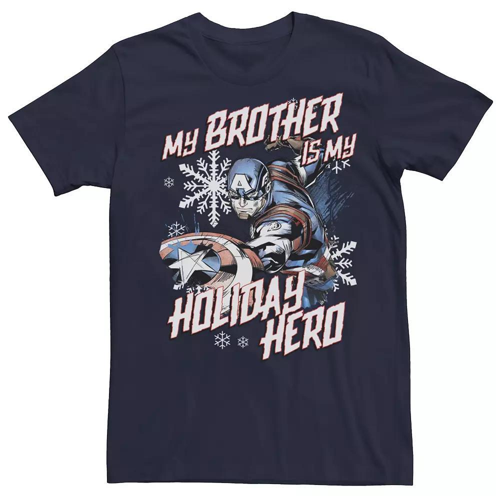 Men's Marvel Captain America Mt Brother Is My Holiday Hero Portrait Tee, Size: 3XL, Blue Product Image