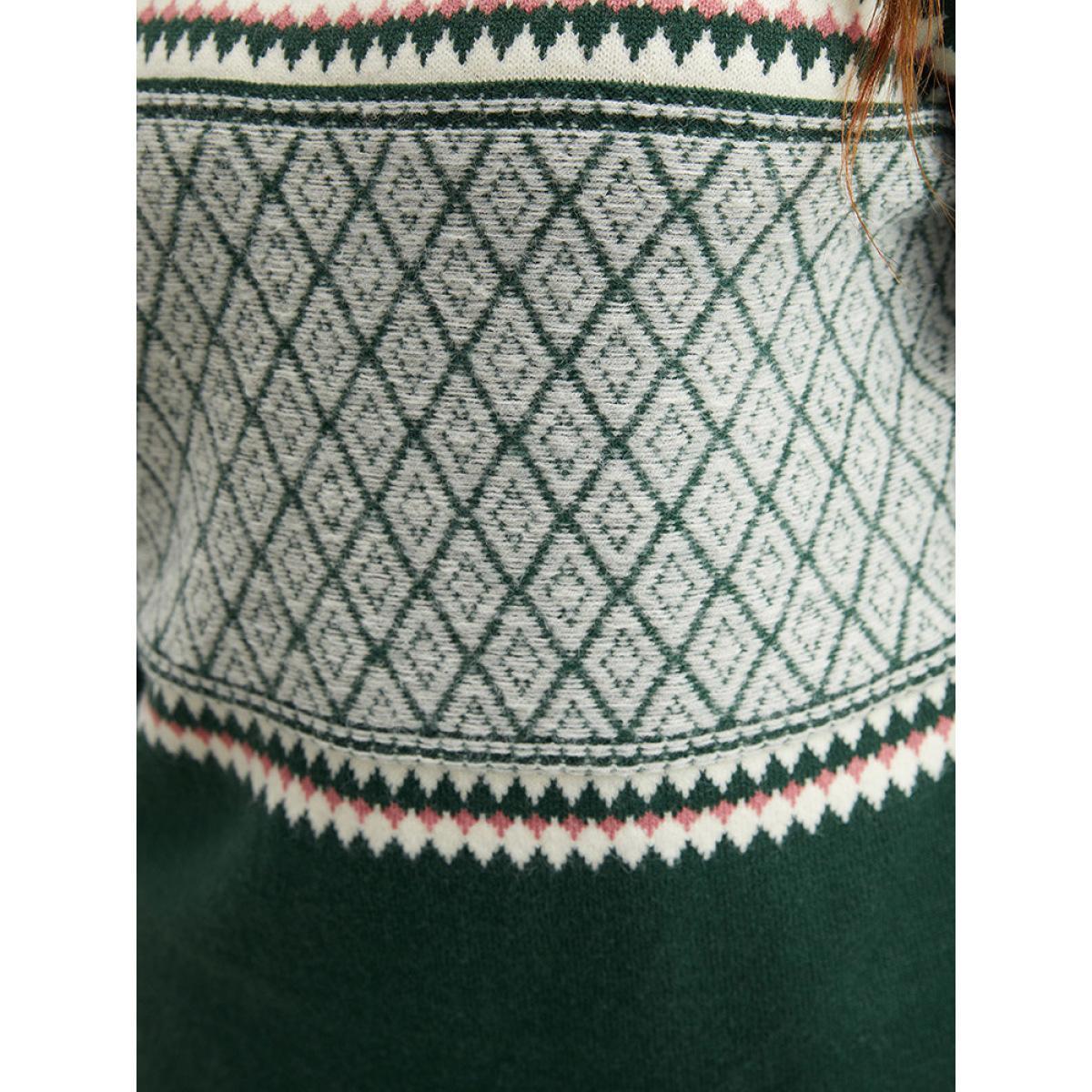 Plus Size Supersoft Essentials Round Neck Geometric Pullover DarkGreen Women Casual Loose Long Sleeve Round Neck Dailywear Pullovers BloomChic 18-20/2X Product Image