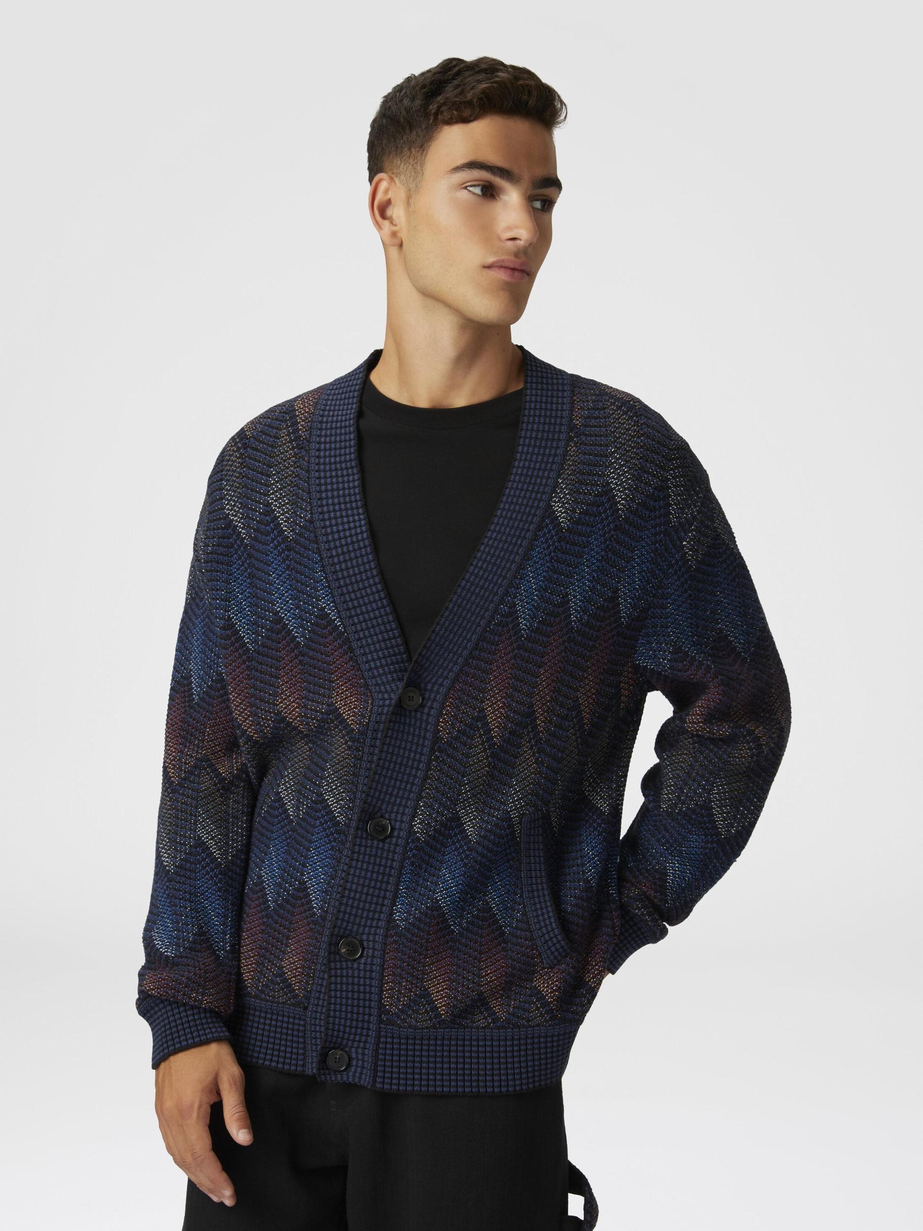 Gradient chevron cotton blend cardigan with pockets Product Image