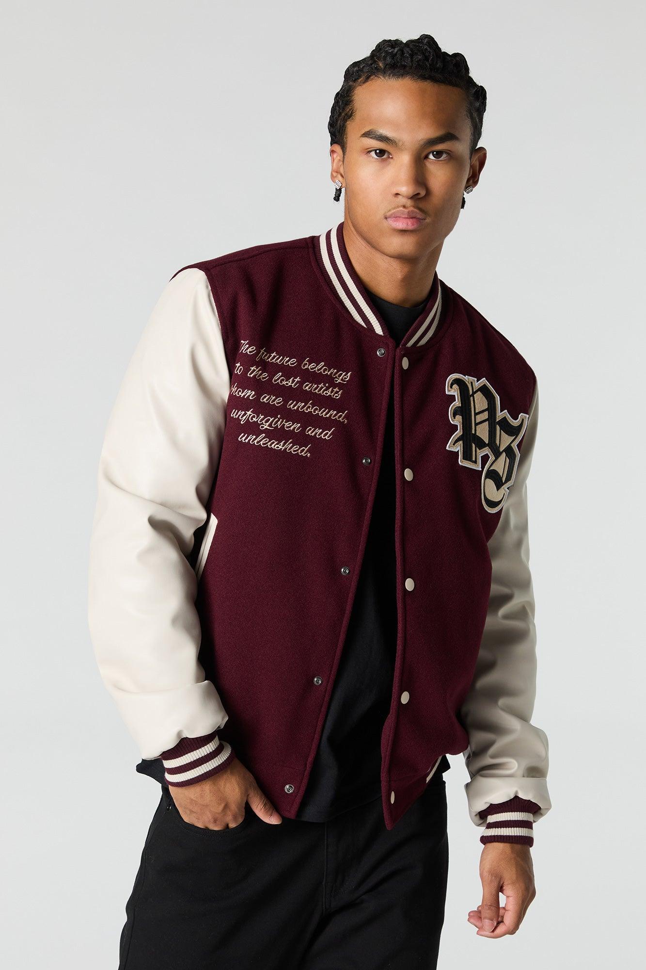 City Embroidered Fleece Varsity Jacket Male Product Image