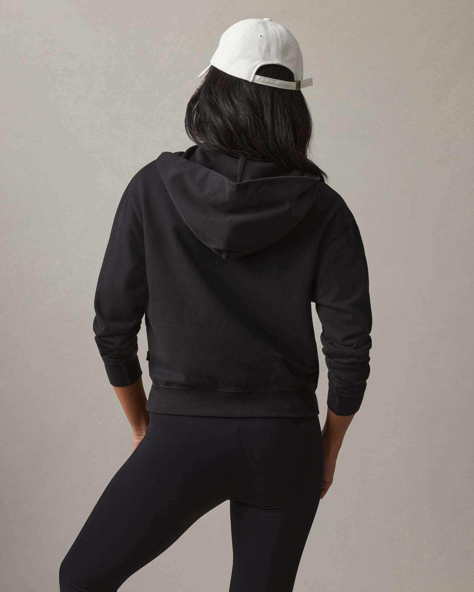 Women's French Terry Half Zip Hoodie - Black Female Product Image