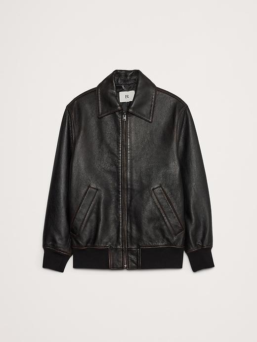 Oversized Leather Bomber Jacket Product Image