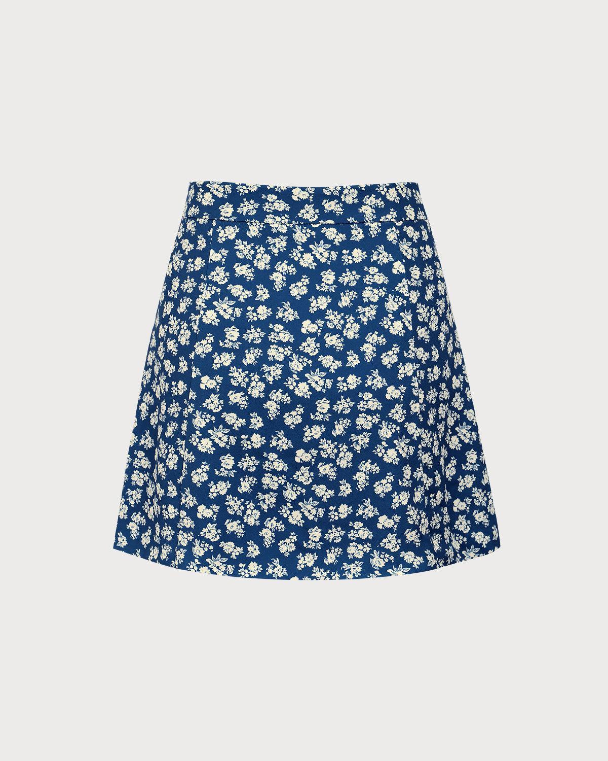 Navy Floral A-Line Mini Skirt Product Image