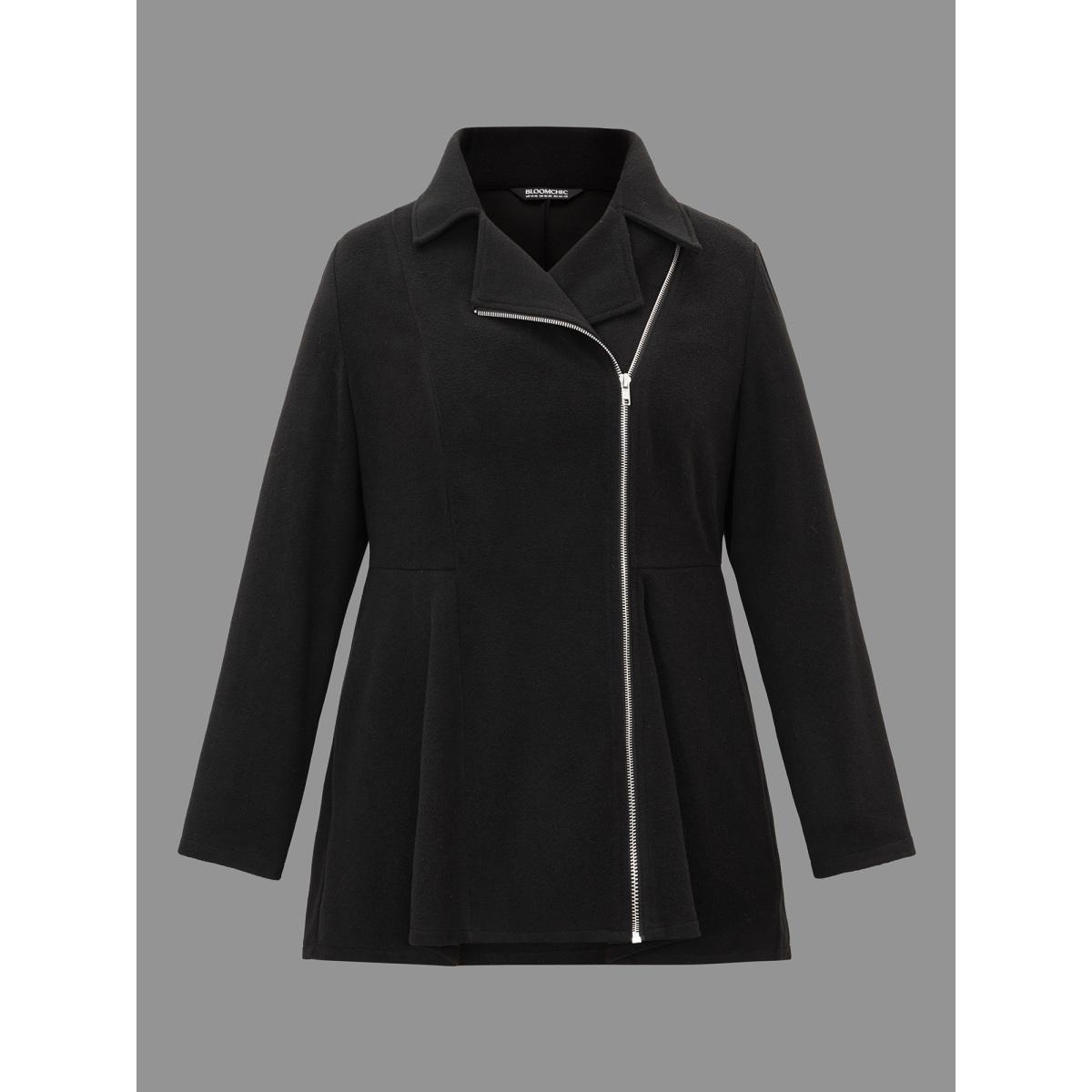 Plus Size Curved Hem Zipper Placket Pockets Coat Women Black Elegant Non Bodycon Ladies Everyday Winter Coats BloomChic 22-24/3X Product Image