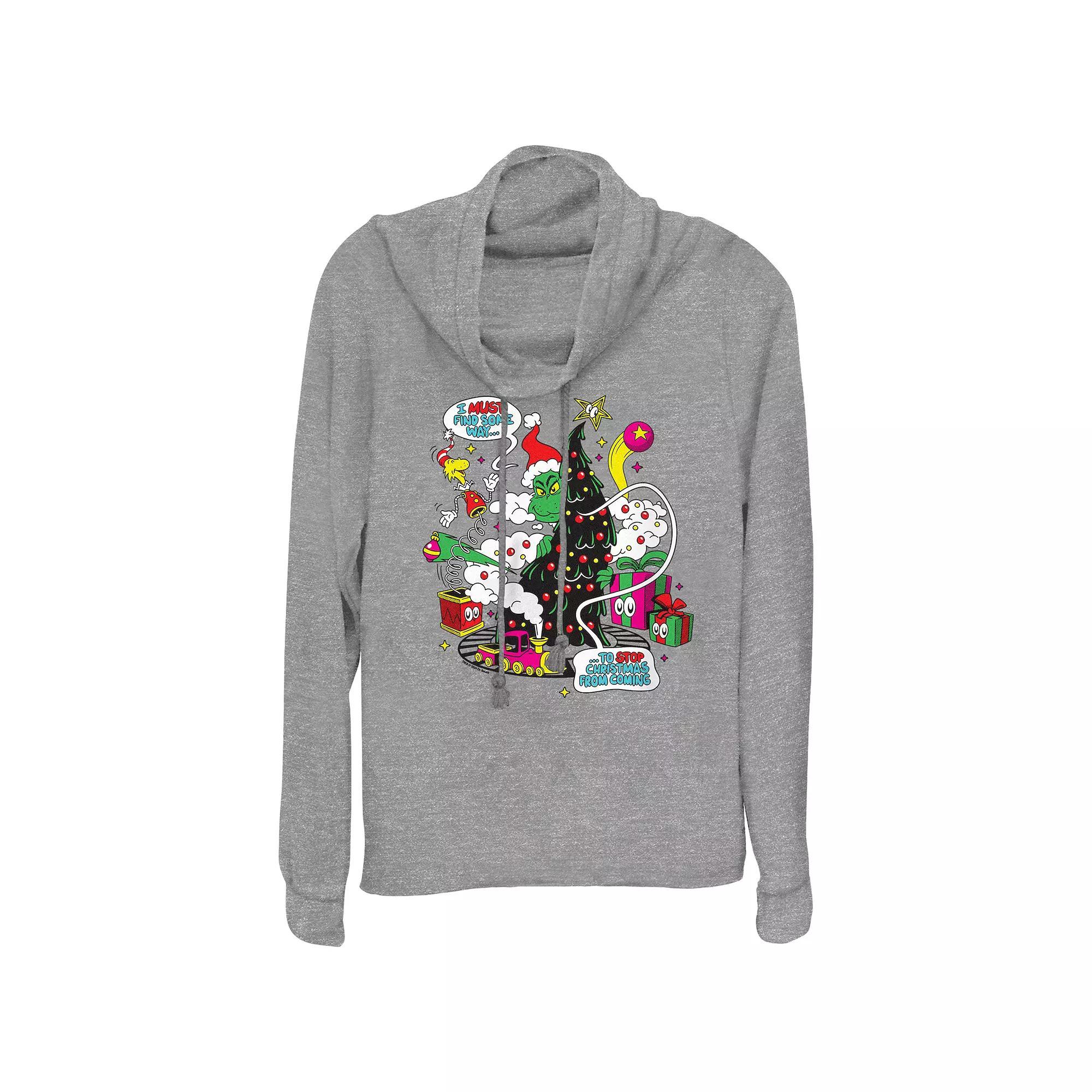 Women's Dr. Seuss Grinch Must Find A Way Cowlneck Graphic Lightweight Long Sleeve, Size: XL, Gray Grey Product Image