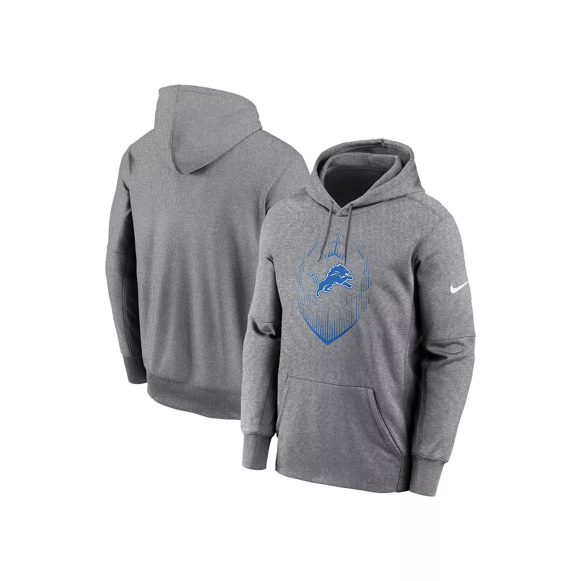 Men's Nike Heather Gray Detroit Lions Icon Performance Pullover Hoodie, Size: 3XL, Grey Product Image