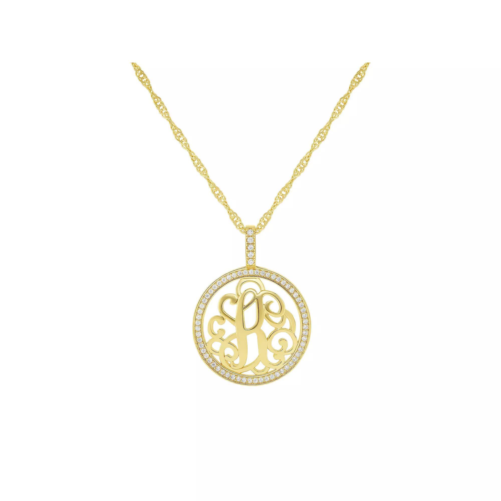 PRIMROSE Cubic Zirconia Initial Coin Pendant Necklace, Women's, Size: 18-20" ADJ, Gold Tone K Product Image