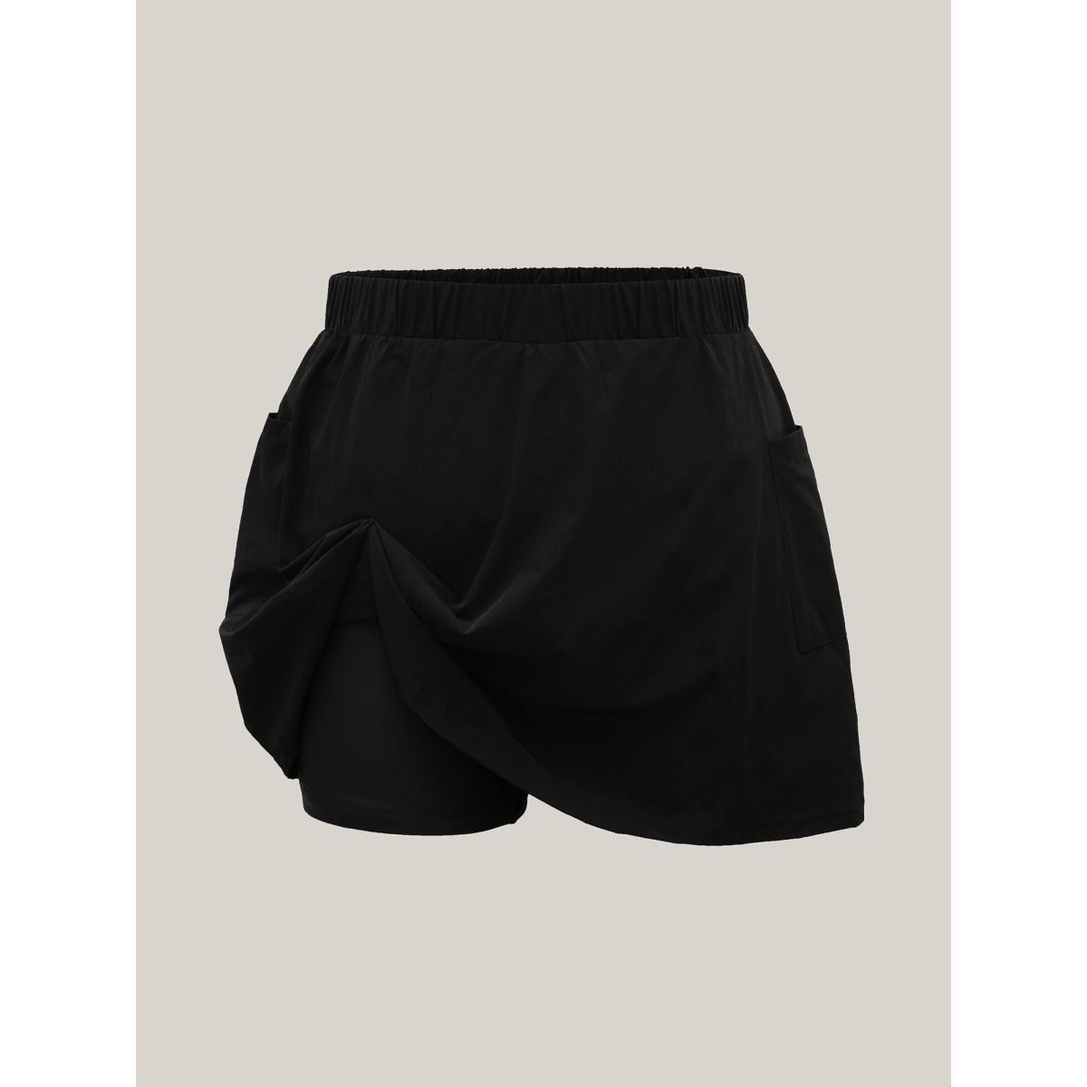 Plus Size Quick Dry Patch Pocket Swim Skirt Women's Swimwear Black Beach Tiered High stretch Bodycon High Rise Patch pocket Curve Swim Bottoms BloomChic 22-24/3X Product Image