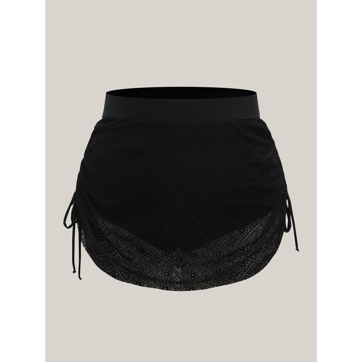 Plus Size Lace Adjustable Coverage Drawstring Swim Bottoms Women's Swimwear Black Beach See through High stretch Skinny Mid Rise Curve Swim Bottoms BloomChic 26/4X Product Image