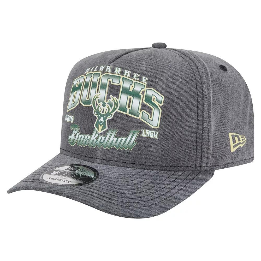 Men's New Era  Charcoal Milwaukee Bucks Throwback Washed Pre-Curved 9FIFTY Snapback Hat Product Image
