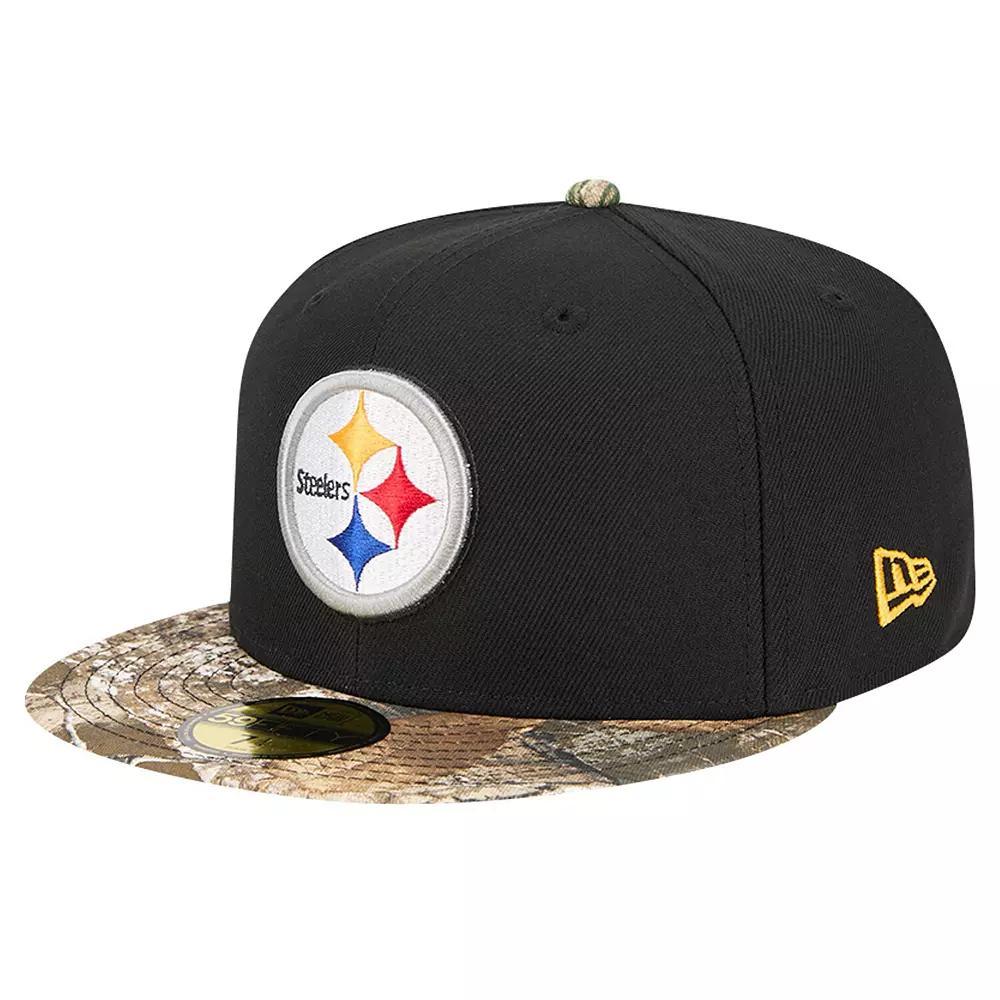 Men's New Era Black Pittsburgh Steelers Active Two-Tone Camo 59FIFTY Fitted Hat, Size: 7 1/8 Product Image