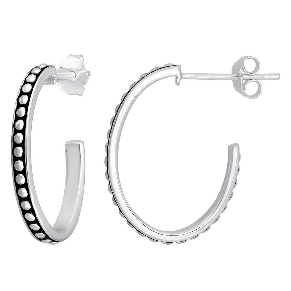 Aleure Precioso Sterling Silver Oxidized Beaded Pattern Oval Hoop Earrings, Women's, Size: 15 mm Product Image