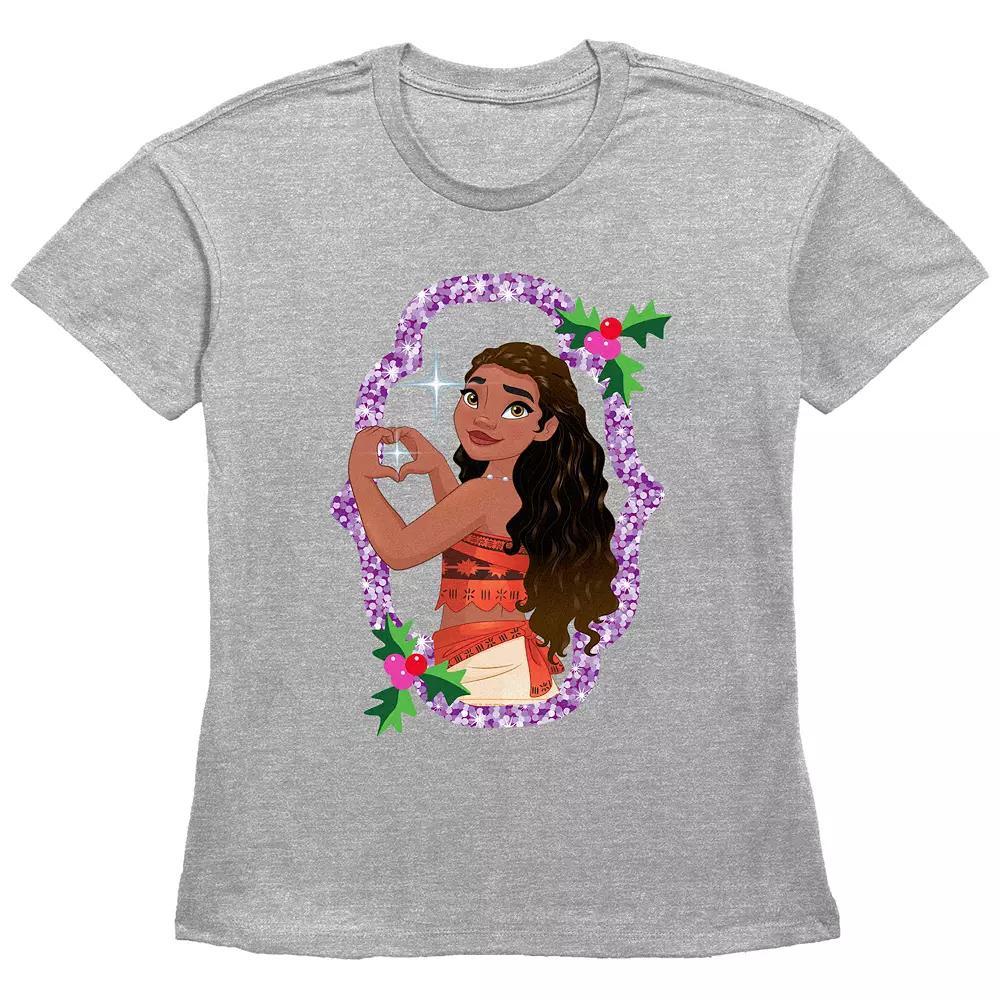 Disney's Moana Sparkling Christmas Wreath Women's Graphic Tee, Size: XS, Grey Gray Product Image