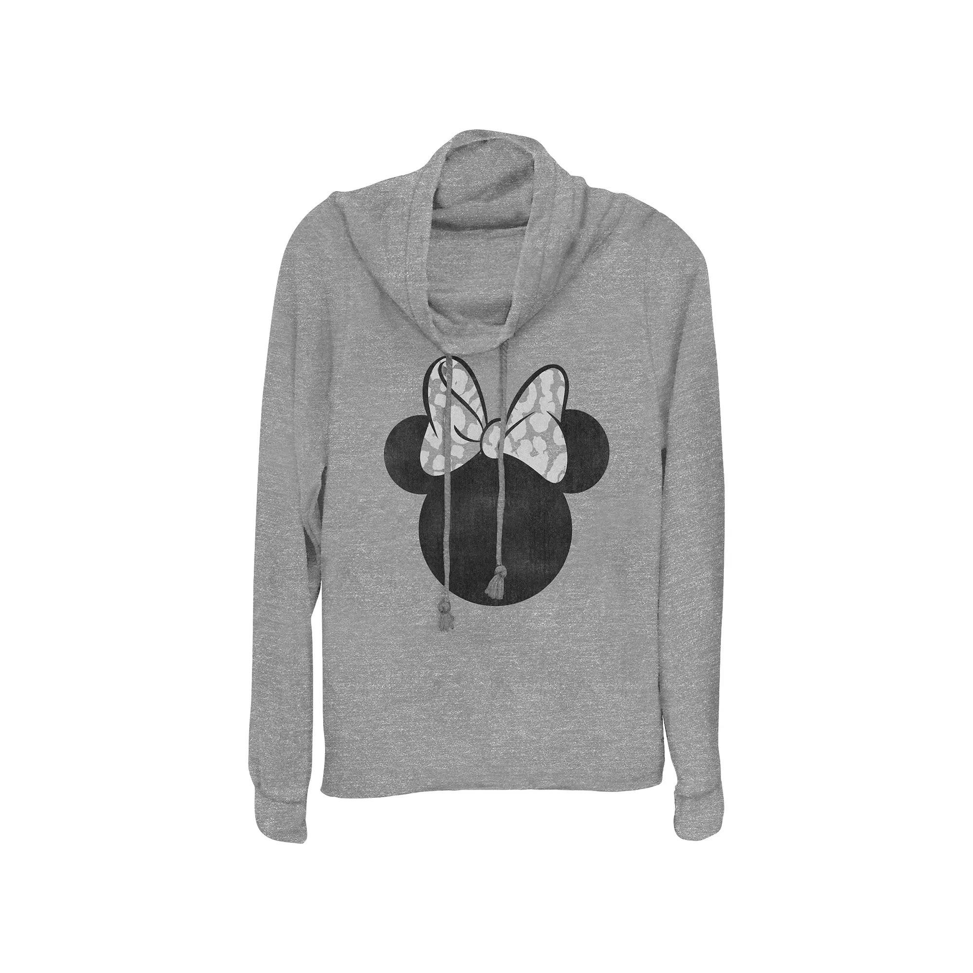 Disney's Minnie Mouse Leopard Print Bow Women's Cowlneck Graphic Lightweight Long Sleeve, Size: Small, Gray Grey Product Image