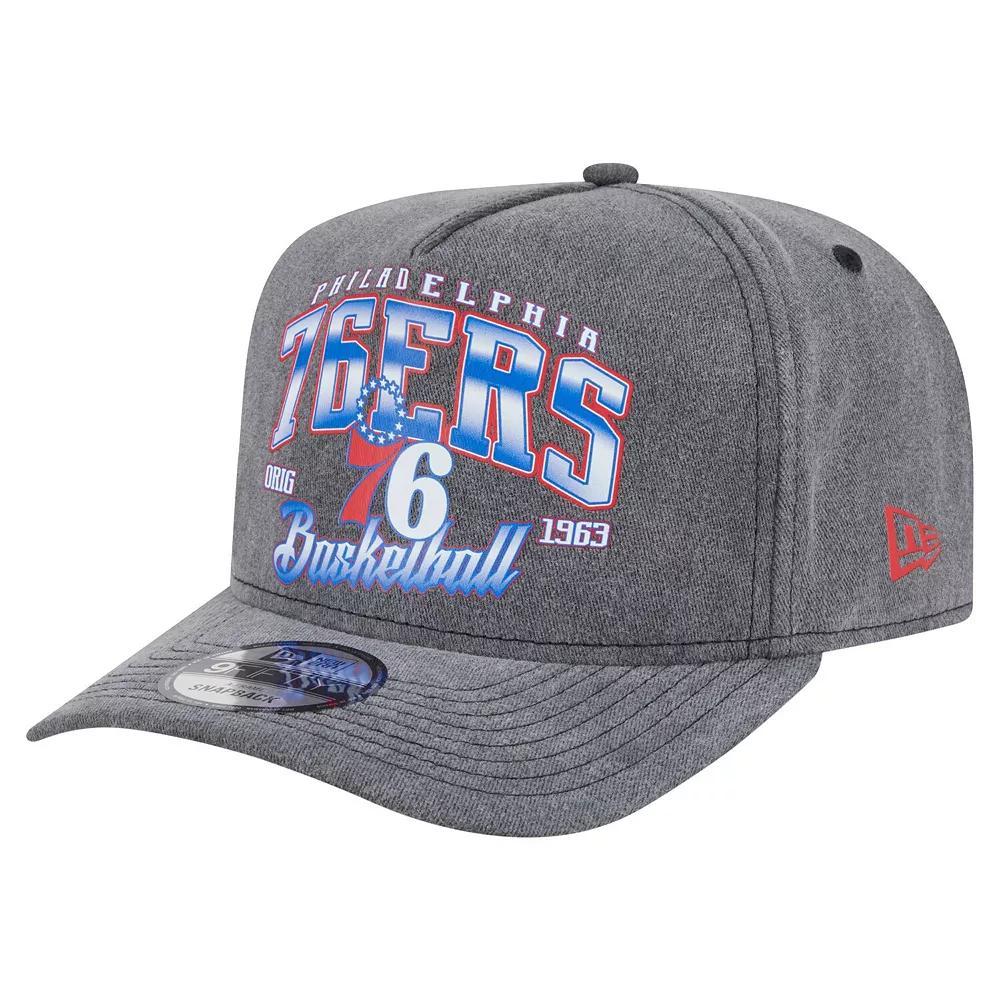 Men's New Era  Charcoal Philadelphia 76ers Throwback Washed Pre-Curved 9FIFTY Snapback Hat, 76r Charco Product Image