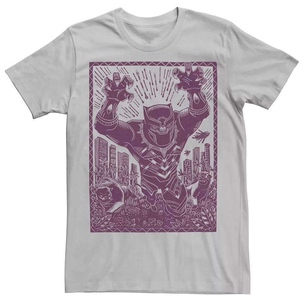 Men's Marvel Black Panther Woodcut Purple Portrait Tee, Size: XL, Silver Product Image