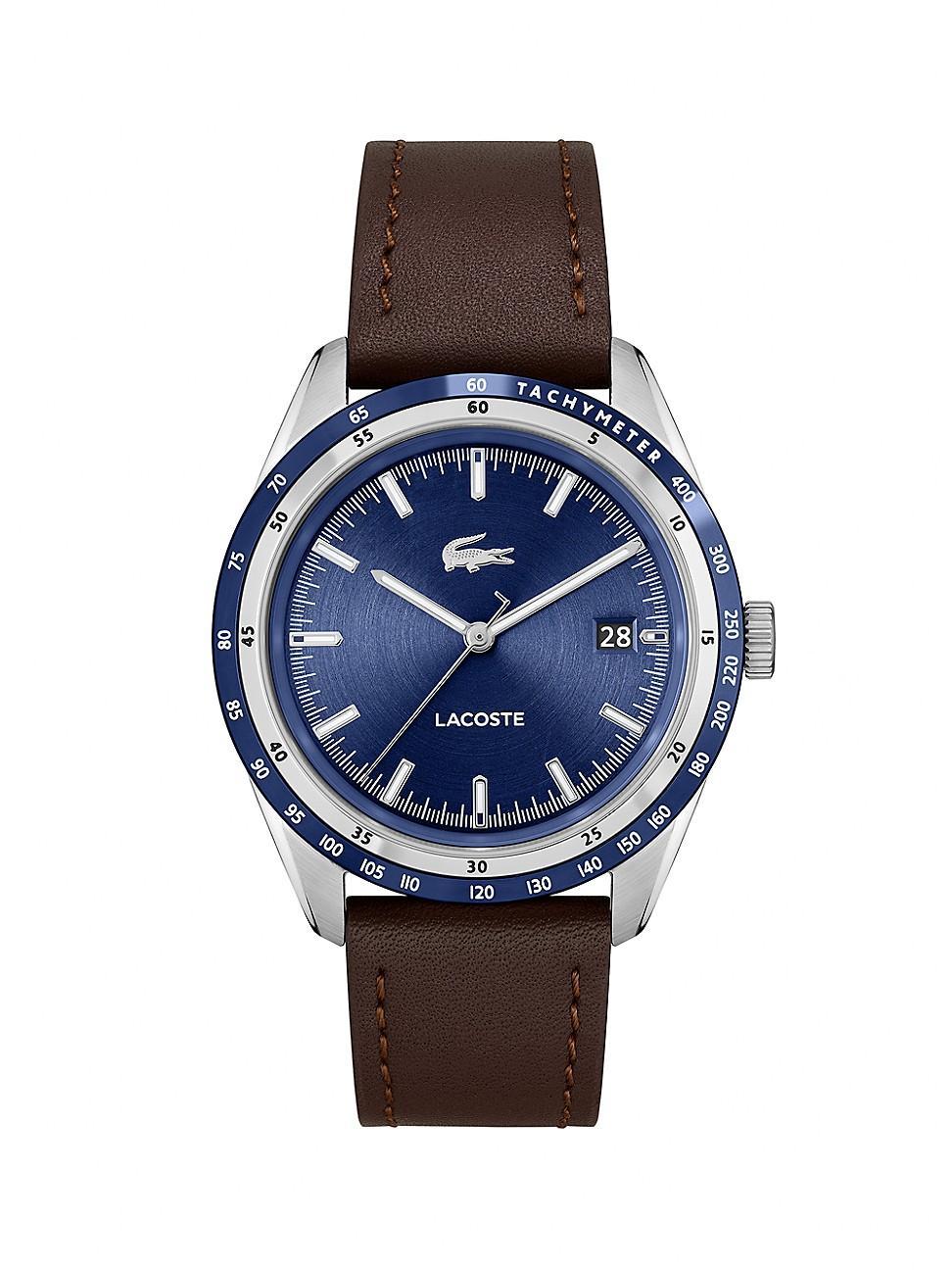 Lacoste Mens Everett Quartz Brown Leather Strap Watch 40mm Product Image