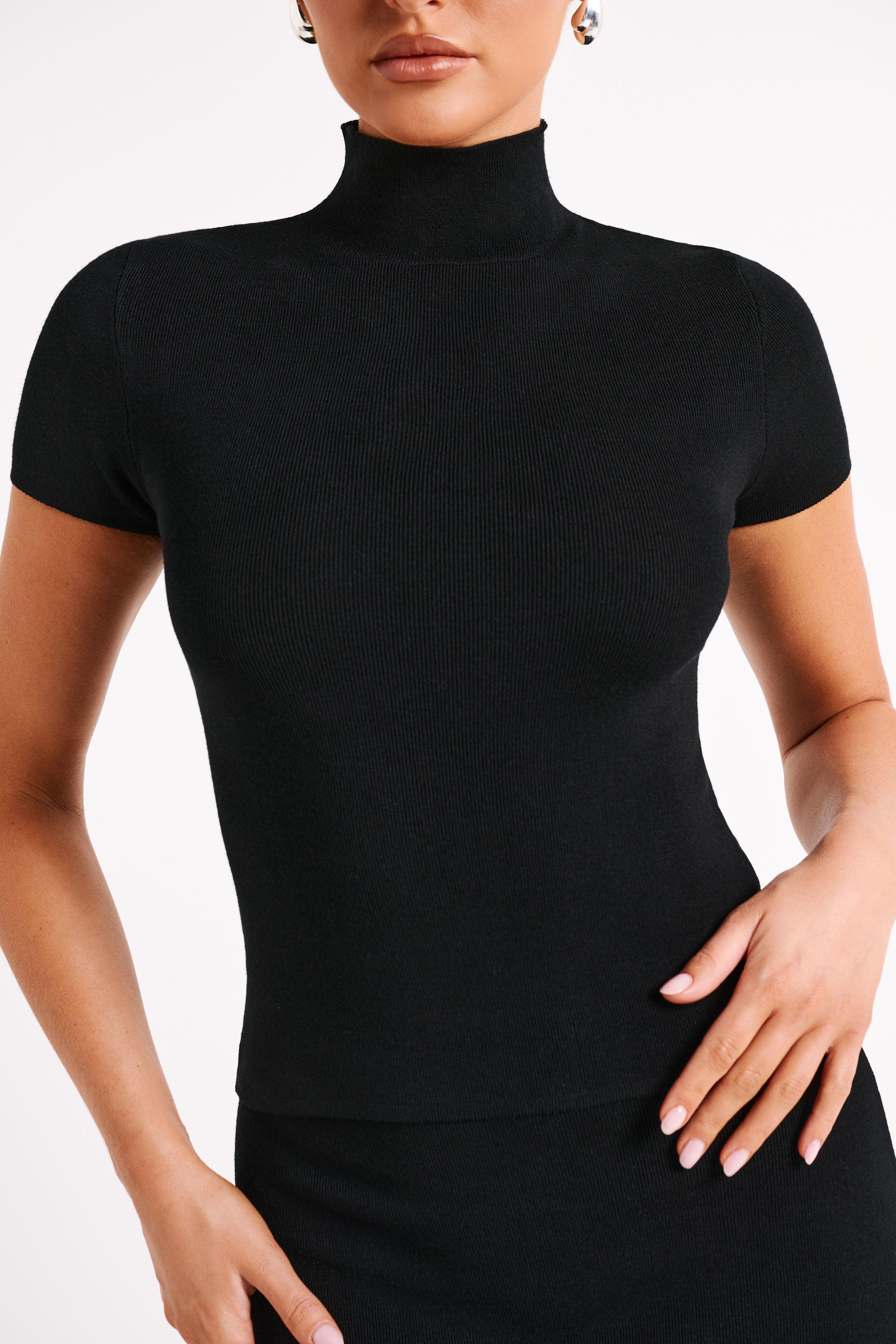 Marianna Ribbed High Neck Top - Black Product Image