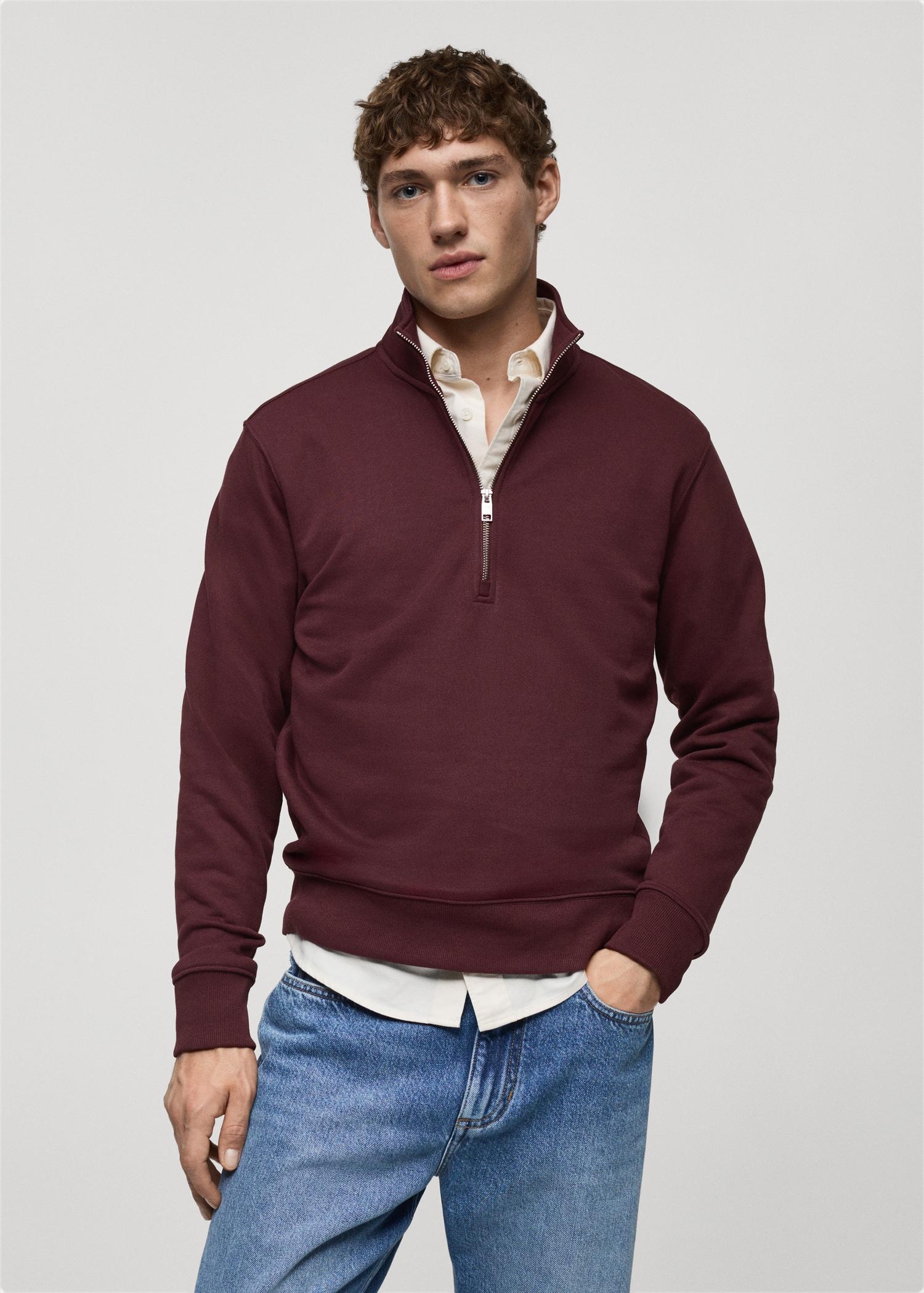 Regular-fit zipper-neck sweatshirt - Men | MANGO USA Product Image