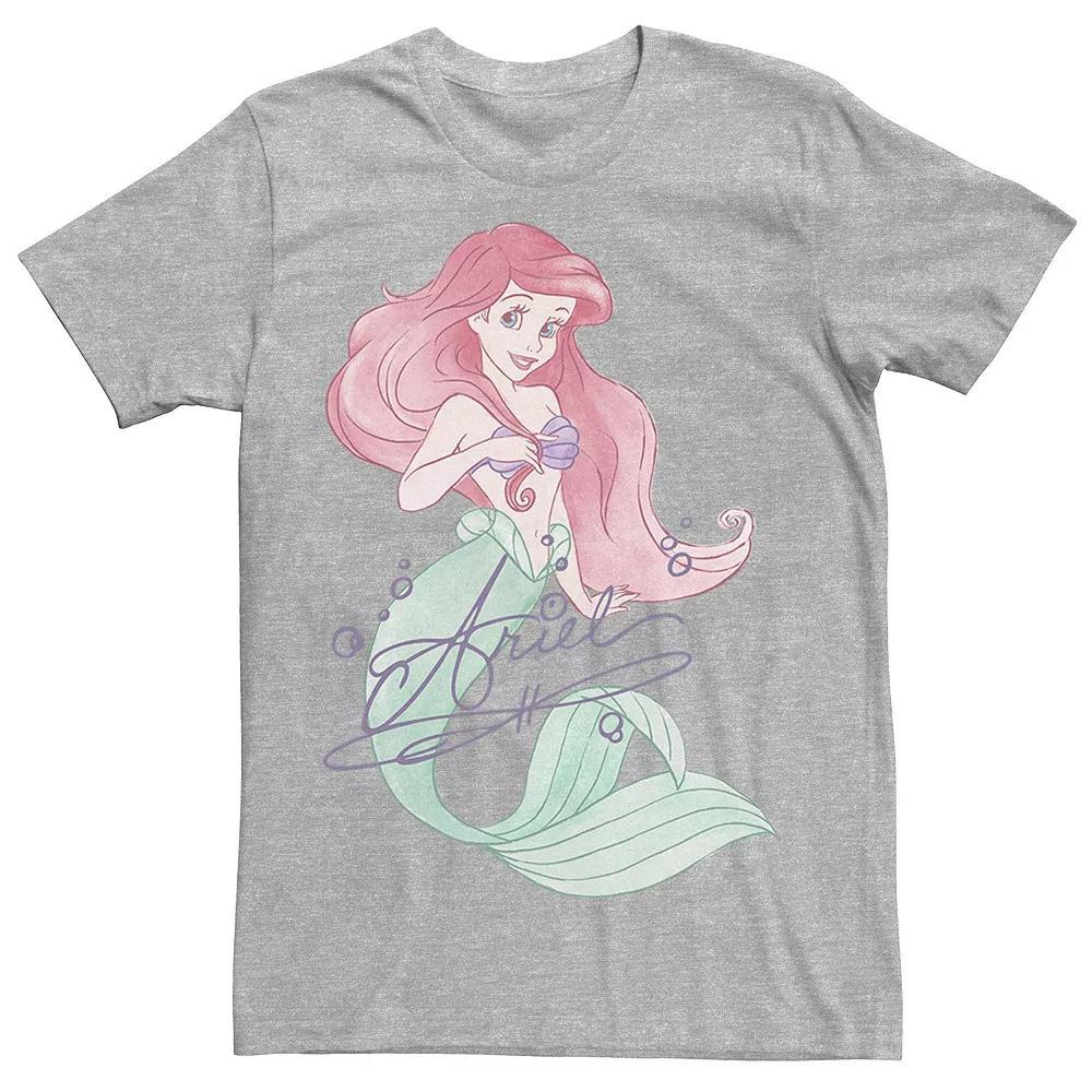 Disney's The Little Mermaid Ariel Men's Signed Portrait Tee, Size: Small, Athletic Grey Product Image