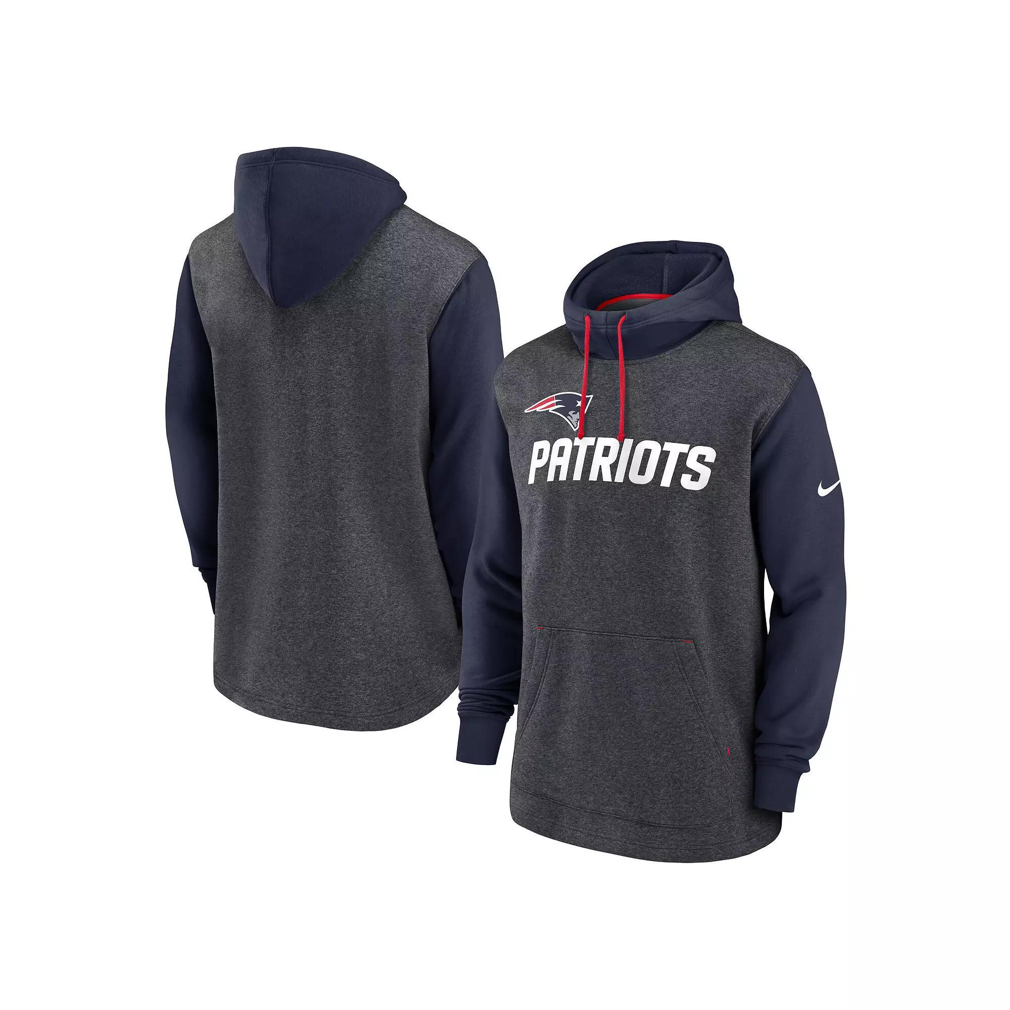 Men's Nike Heathered Charcoal/Navy New England Patriots Surrey Legacy Pullover Hoodie, Size: XL Product Image