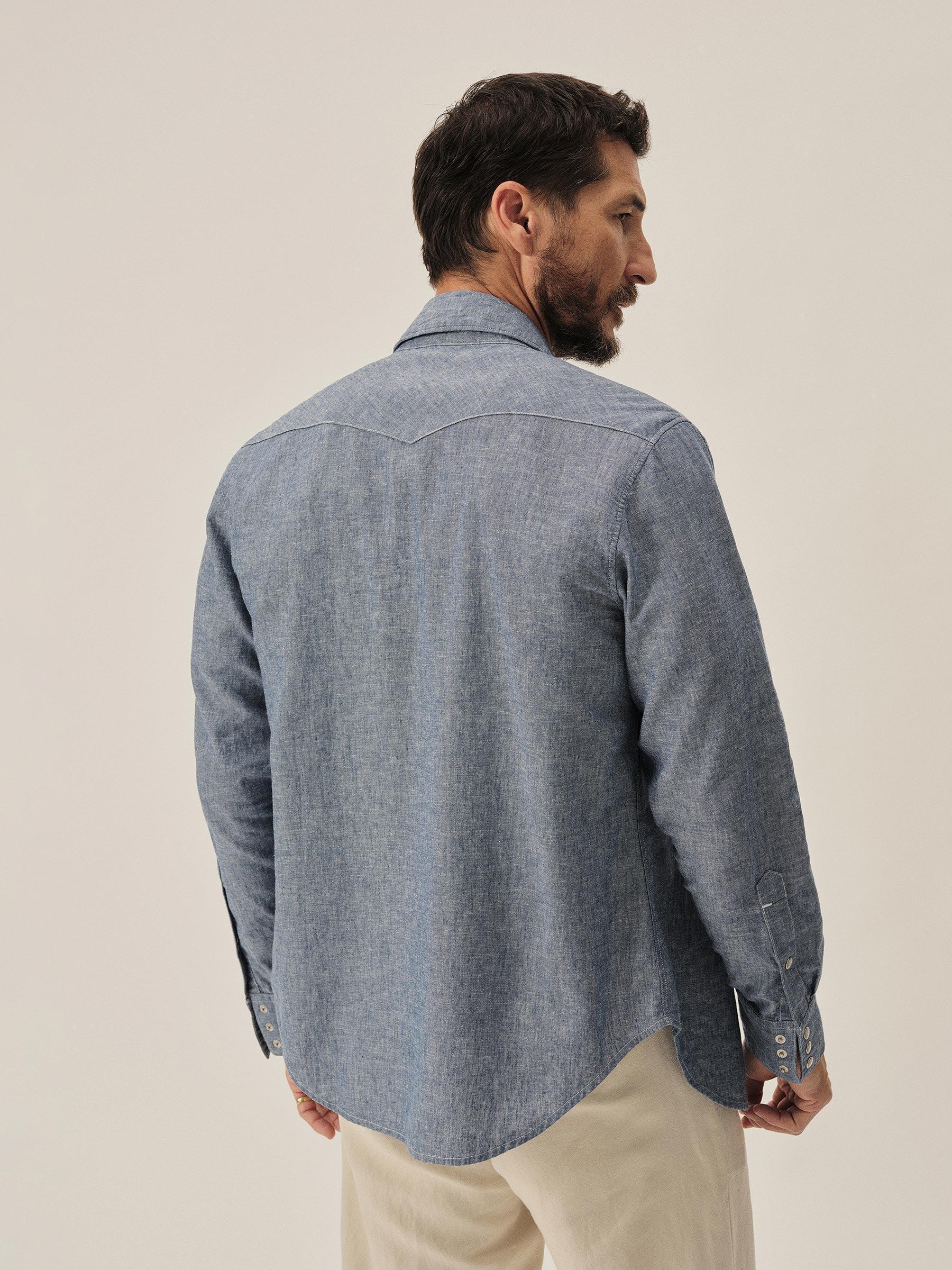 Light Blue End on End Linen/Cotton Pacific Drifter Western Shirt Product Image