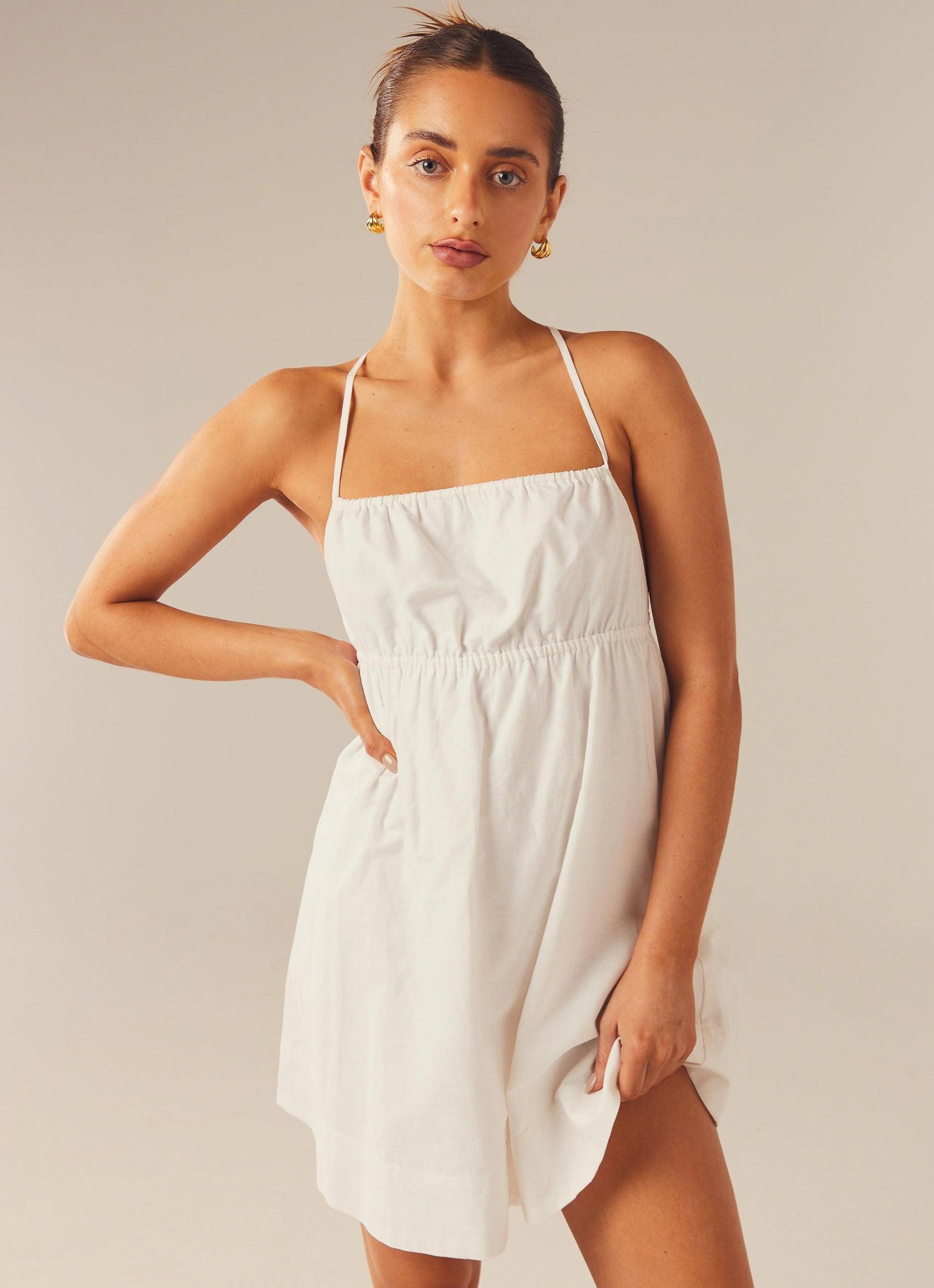Set Me Free Linen Mini Dress - Pure White Product Image