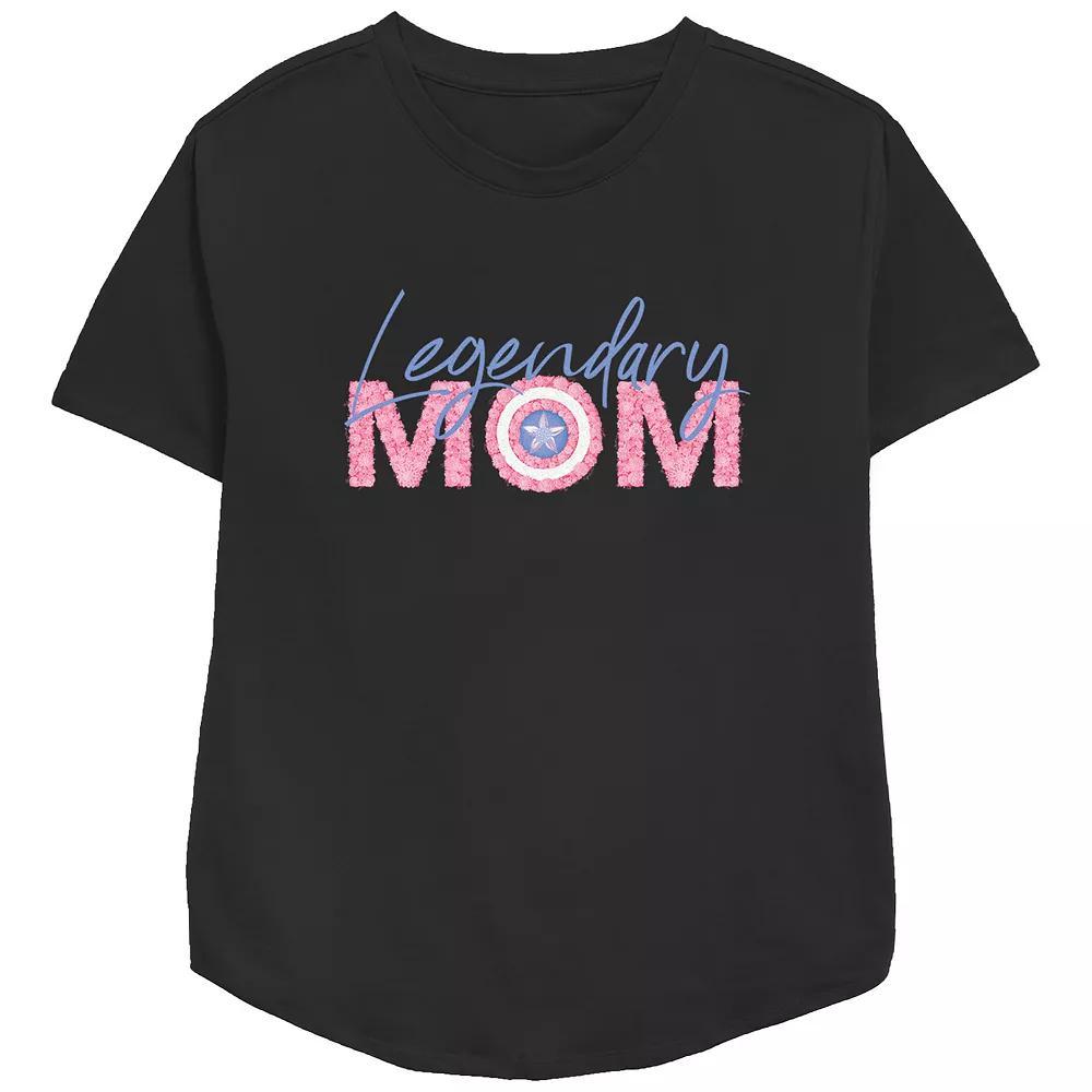Women's Captain America Legendary Mom Relaxed Fit Graphic Tee, Size: Medium, Black Product Image