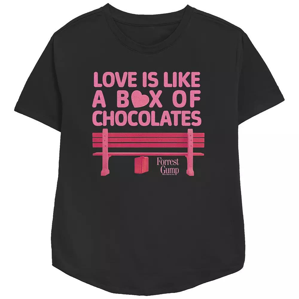 Women's Forrest Gump Love Is Like A Box Of Chocolates Relaxed Fit Graphic Tee, Girl's, Size: Medium, Black Product Image