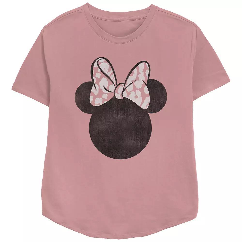 Disney's Minnie Mouse Pink Leopard Print Bow Women's Relaxed Fit Graphic Tee, Size: Small Product Image