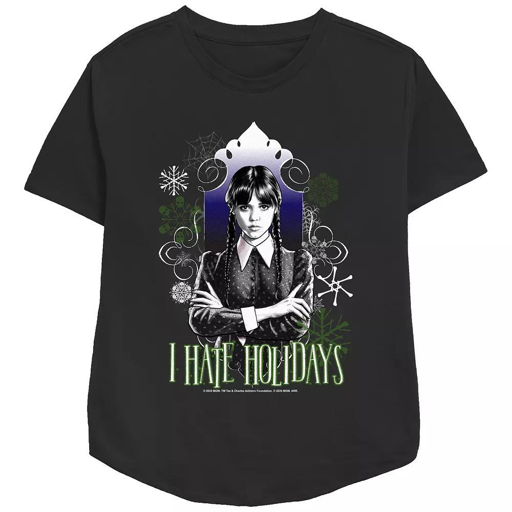 Women's Wednesday I Hate Holidays Relaxed Fit Graphic Tee, Size: Medium, Black Product Image