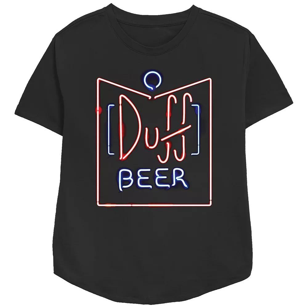 Women's The Simpsons Duff Bear Glowing Sign Relaxed Fit Graphic Tee, Girl's, Size: XS, Black Product Image