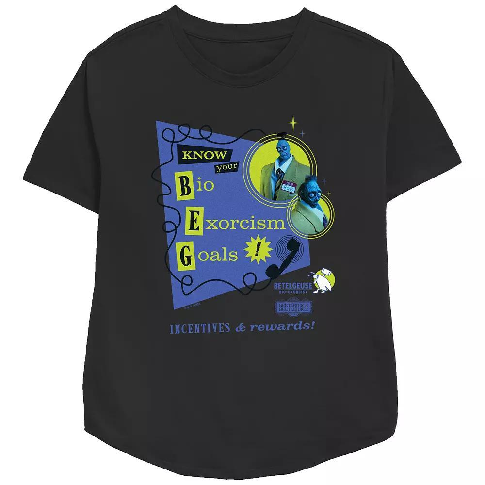 Women's Beetlejuice 2 Bob And Dave Bio Exorcism Goals Relaxed Fit Graphic Tee, Size: Large, Black Product Image