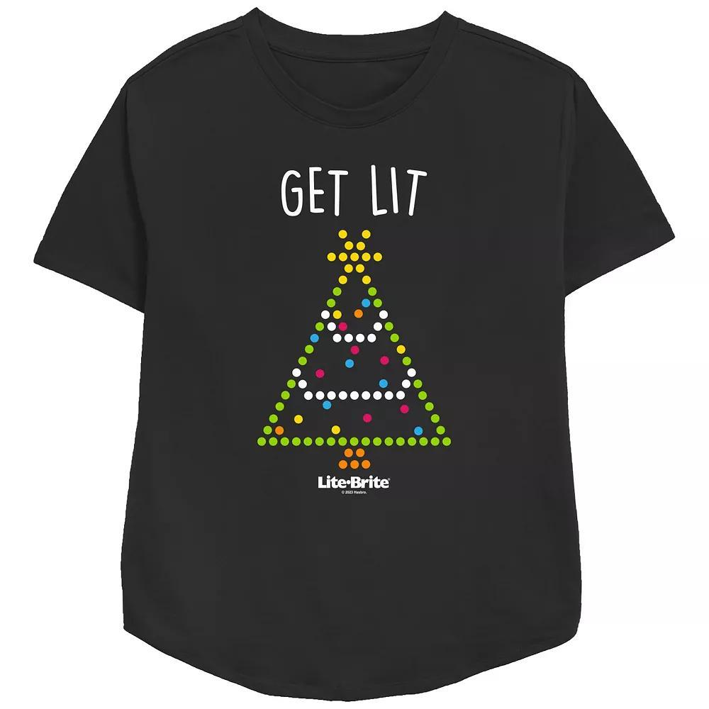 Women's Lite-Brite Get Lit Christmas Tree Relaxed Fit Graphic Tee, Size: Medium, Black Product Image