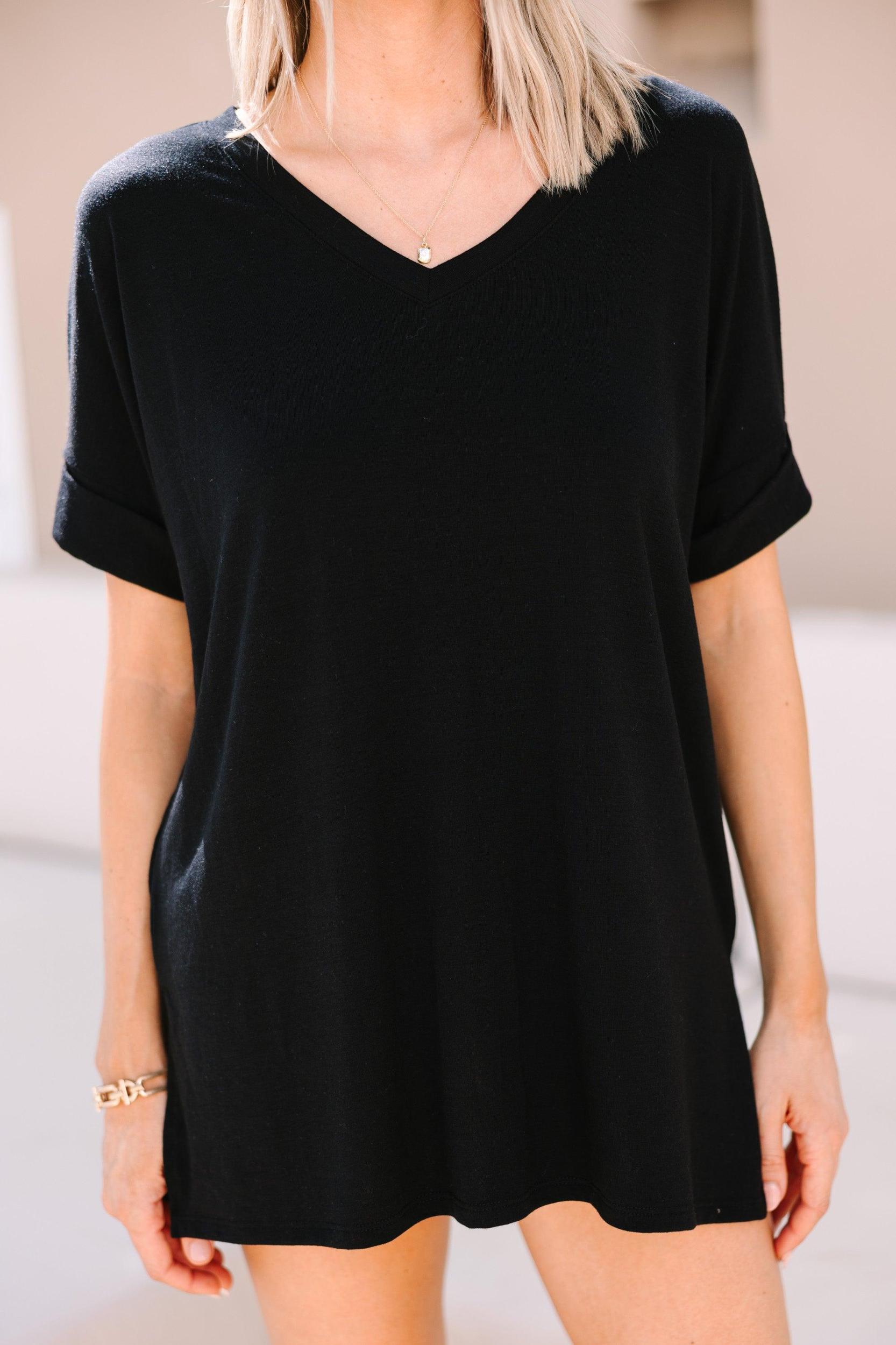 Make Your Life Easy Black V-neck Top Female Product Image