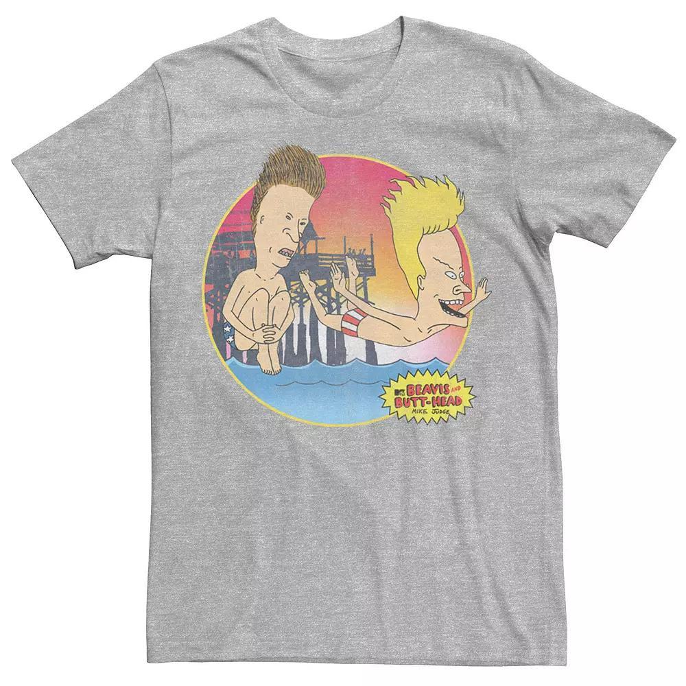 Men's Beavis & Butthead Belly Flop Beach Surf Portrait Tee, Size: XXL, Athletic Grey Product Image