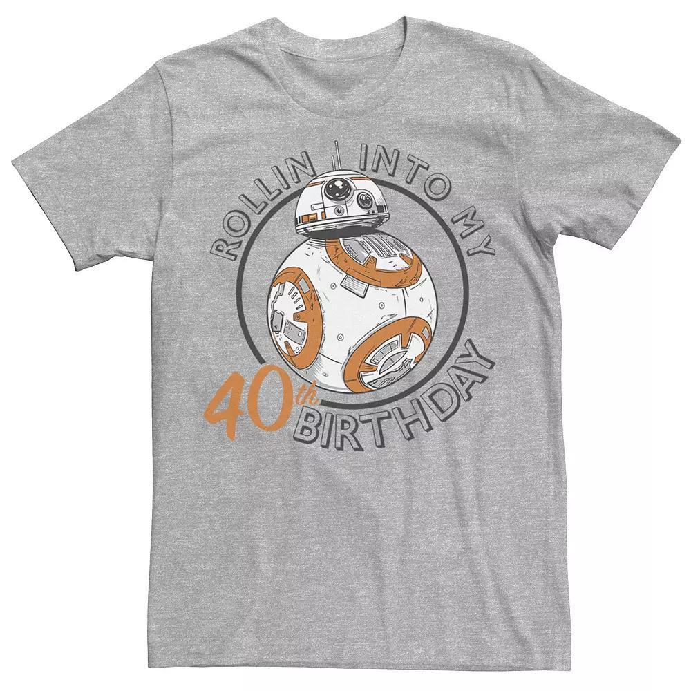 Men's Star Wars BB-8 Rollin Into My 40th Birthday Tee, Size: Medium, Athletic Grey Product Image