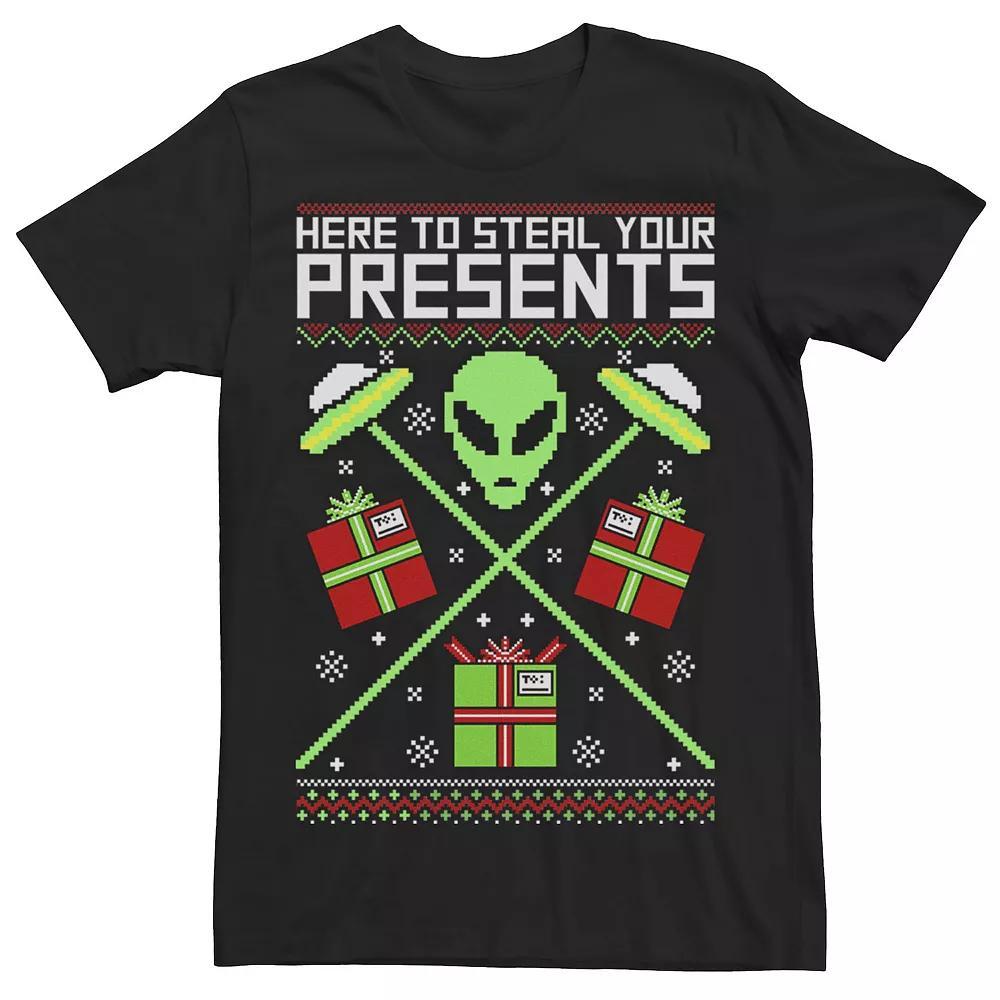 Men's Aliens Here To Steal Your Presents Knit Style Graphic Tee, Size: Large, Black Product Image