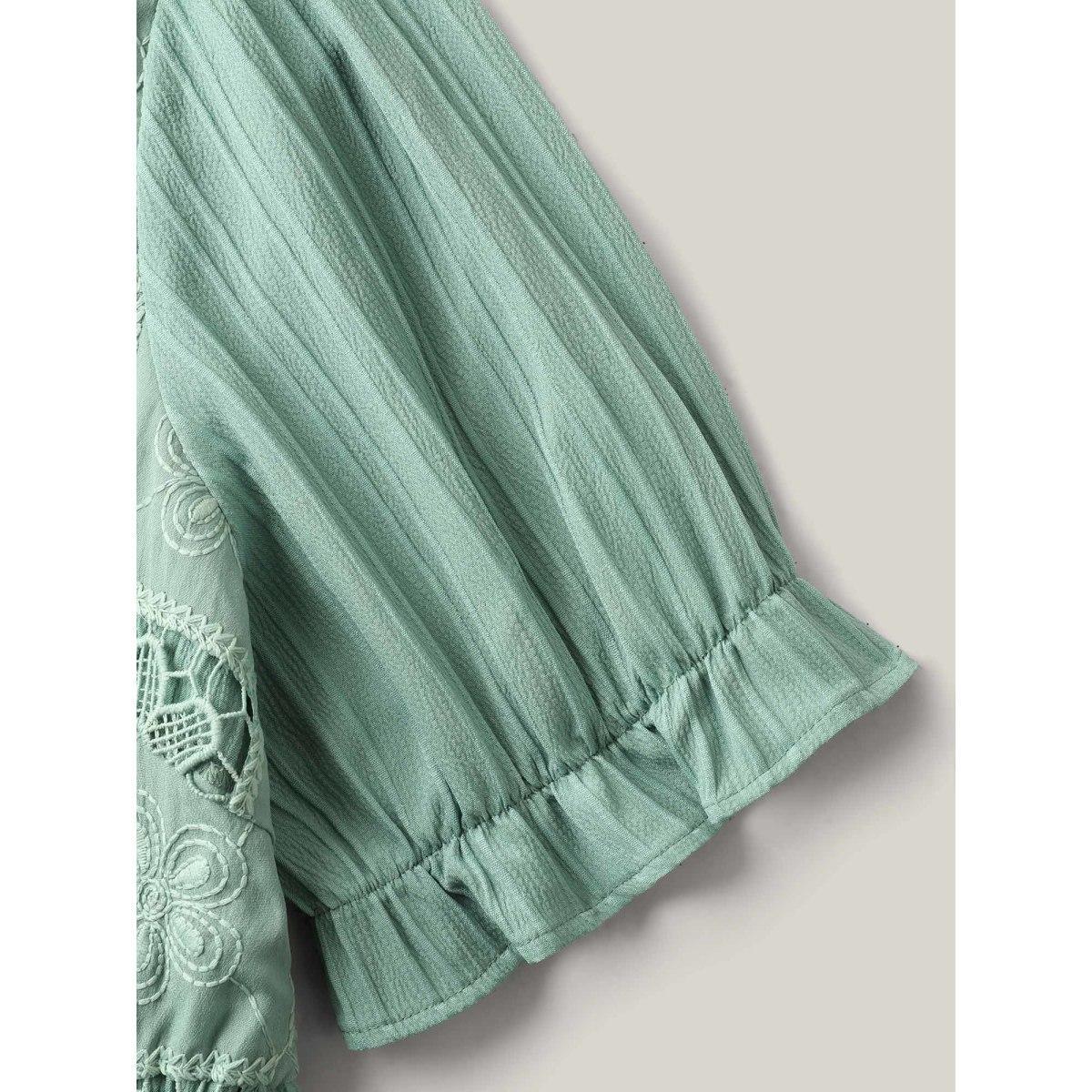 Plus Size Lace Cut-Out Pockets Midi Dress Aquamarine Women Square Neck Short sleeve Curvy BloomChic 22-24/3X Product Image