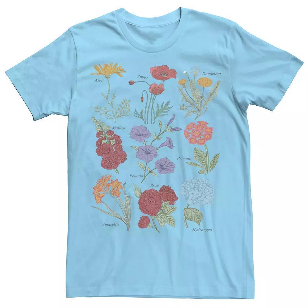 Men's Flower Names Sketched Tee, Size: XXL, Light Blue Product Image
