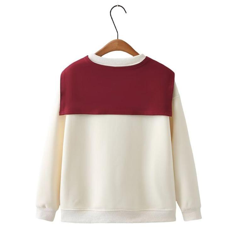 Plus Size Mock Two-Piece Round Neck Lettering Pullover Product Image